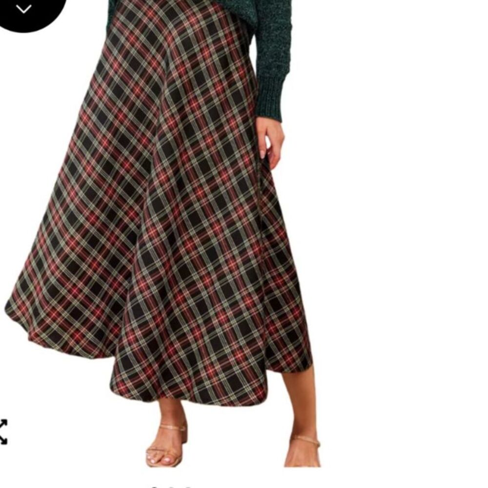 Cupshe Women's Retro Cheer Plaid Midi Skirt Size S